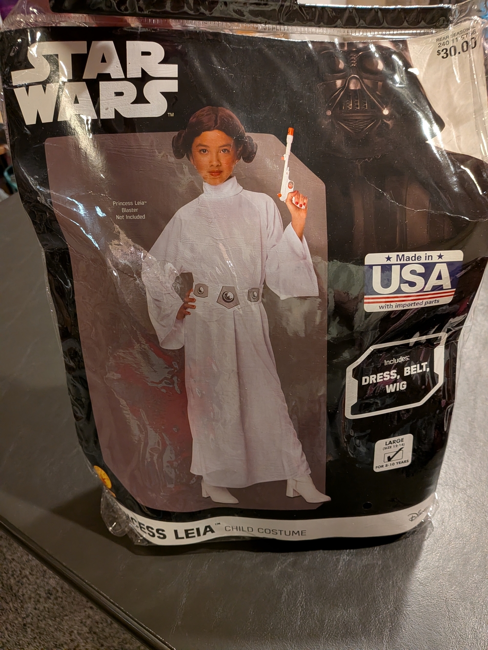 Star Wars Princess Leia Child Costume Dress Belt Wig Sz L (12-14)